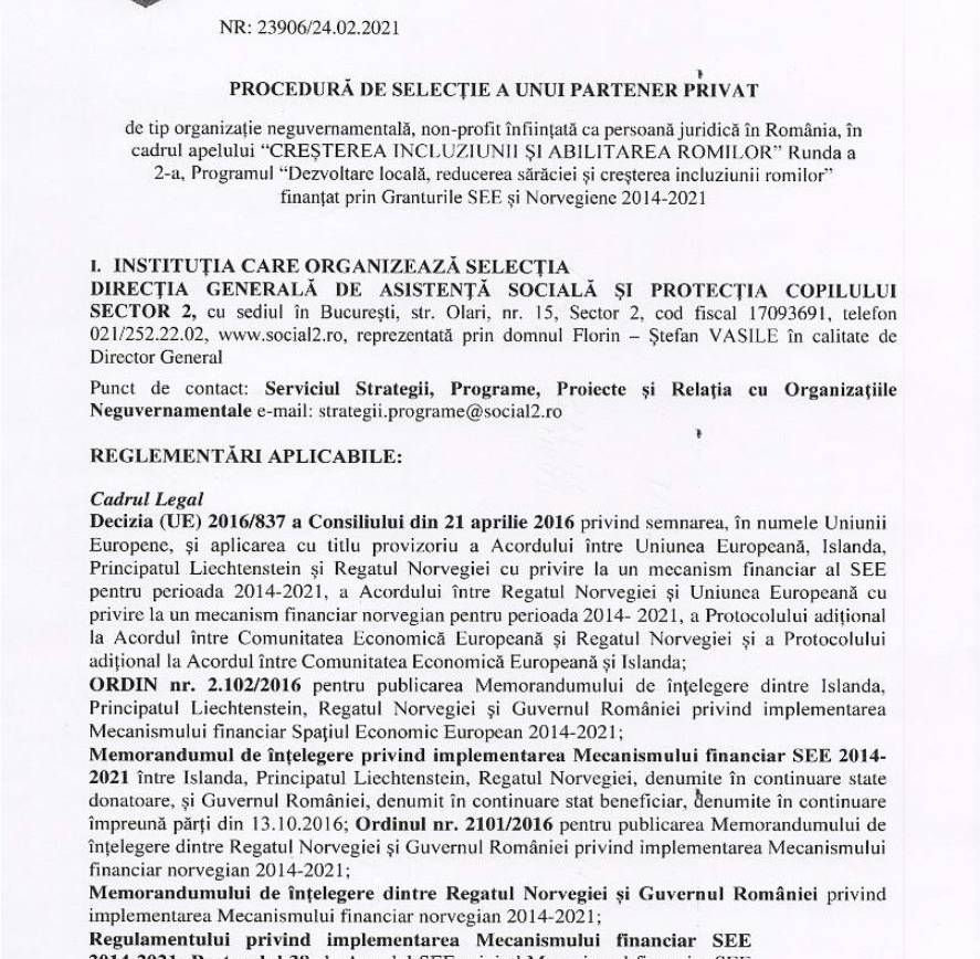 ANUNȚ! PROCEDURĂ DE SELECȚIE A UNUI PARTENER PRIVAT