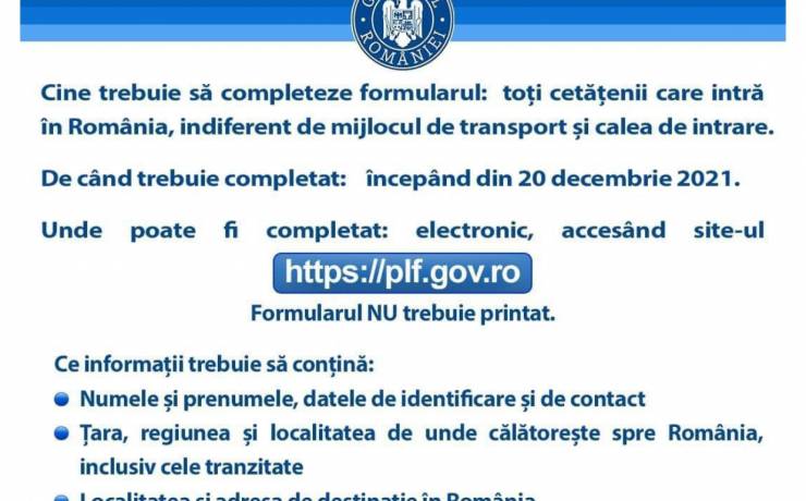 Formularul digital pentru intrarea în Romania!