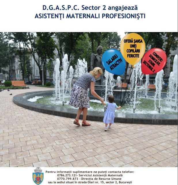 DGASPC Sector 2 recrutează personal în vederea evaluării şi recrutării ca Asistent Maternal Profesionist în cadrul  Proiectului „TEAM-UP: Progres în calitatea îngrijirii alternative a copiilor”