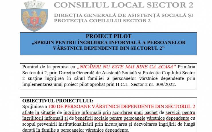 Sprijin pentru îngrijirea informală a persoanelor vârstnice dependente din Sectorul 2