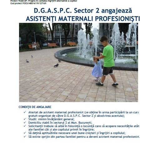 D.G.A.S.P.C. Sector 2 angajează asistenţi maternali profesionişti