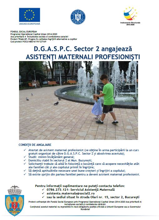 D.G.A.S.P.C. Sector 2 angajează asistenţi maternali profesionişti