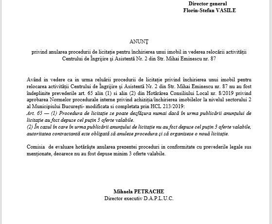 Anunț Anulare