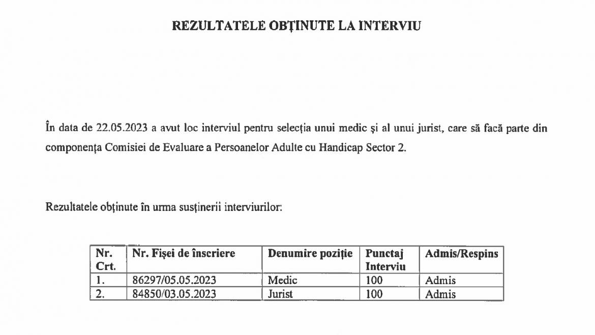 Rezultatele obtinute la interviu