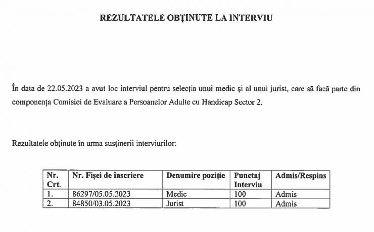 Rezultatele obtinute la interviu